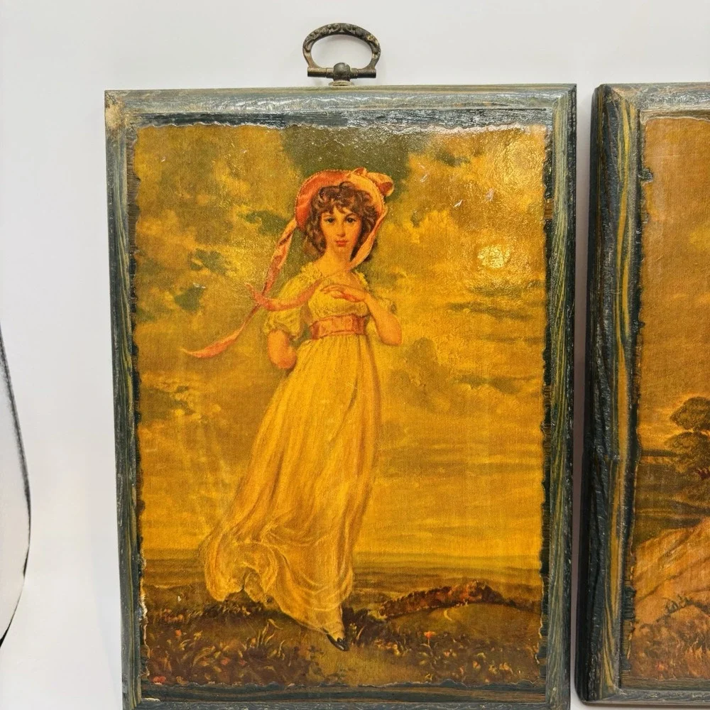 Vintage Pinkie Blue Boy Wall Plaques Set Cottagecore Victorian Shabby
